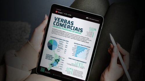 O Primeiro Panorama de Verbas Comerciais do Brasil exibido em um tablet.